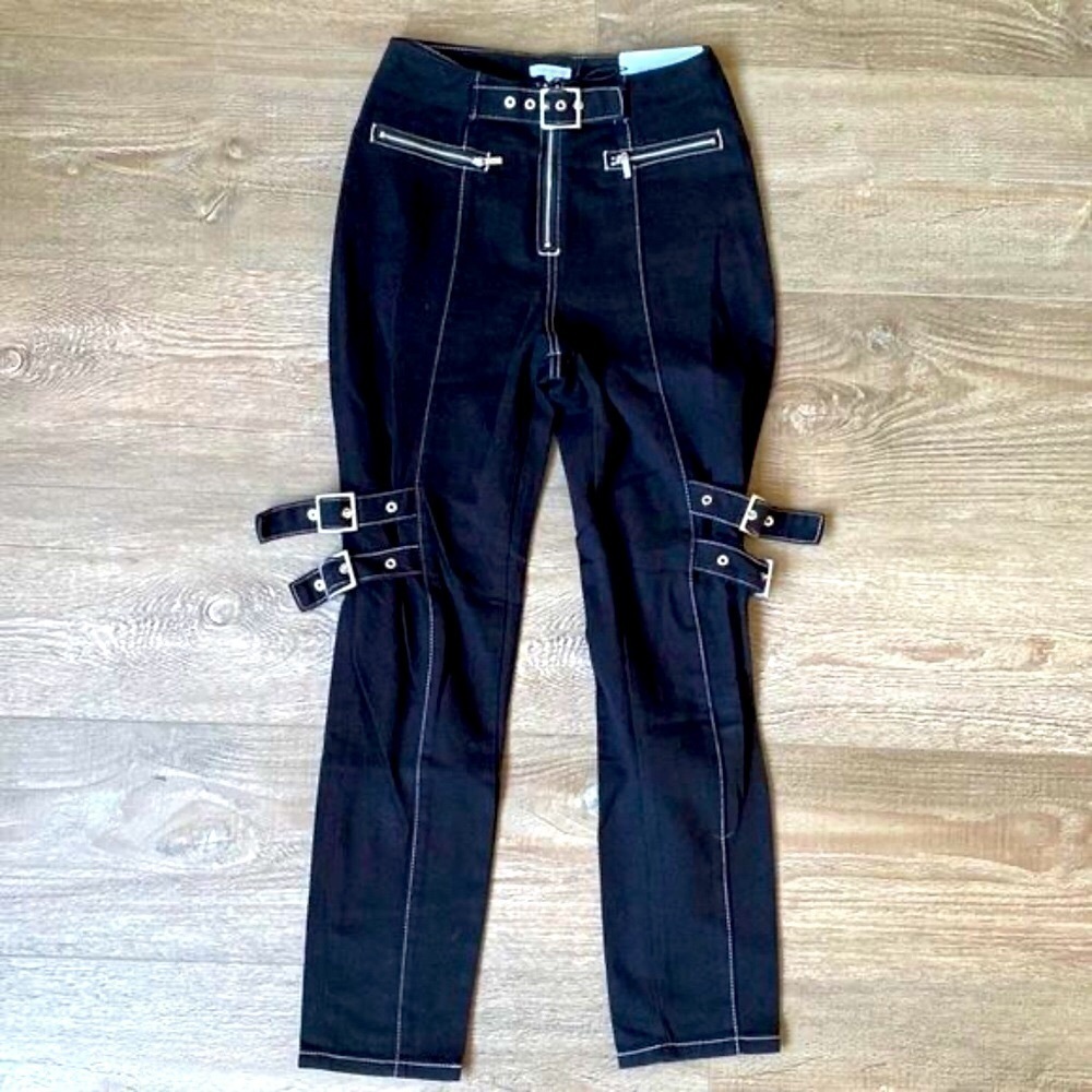 WeWoreWhat Bowery Pant Denim w Buckle Details in Black Danielle Bernstein sz 29 - Picture 11 of 14